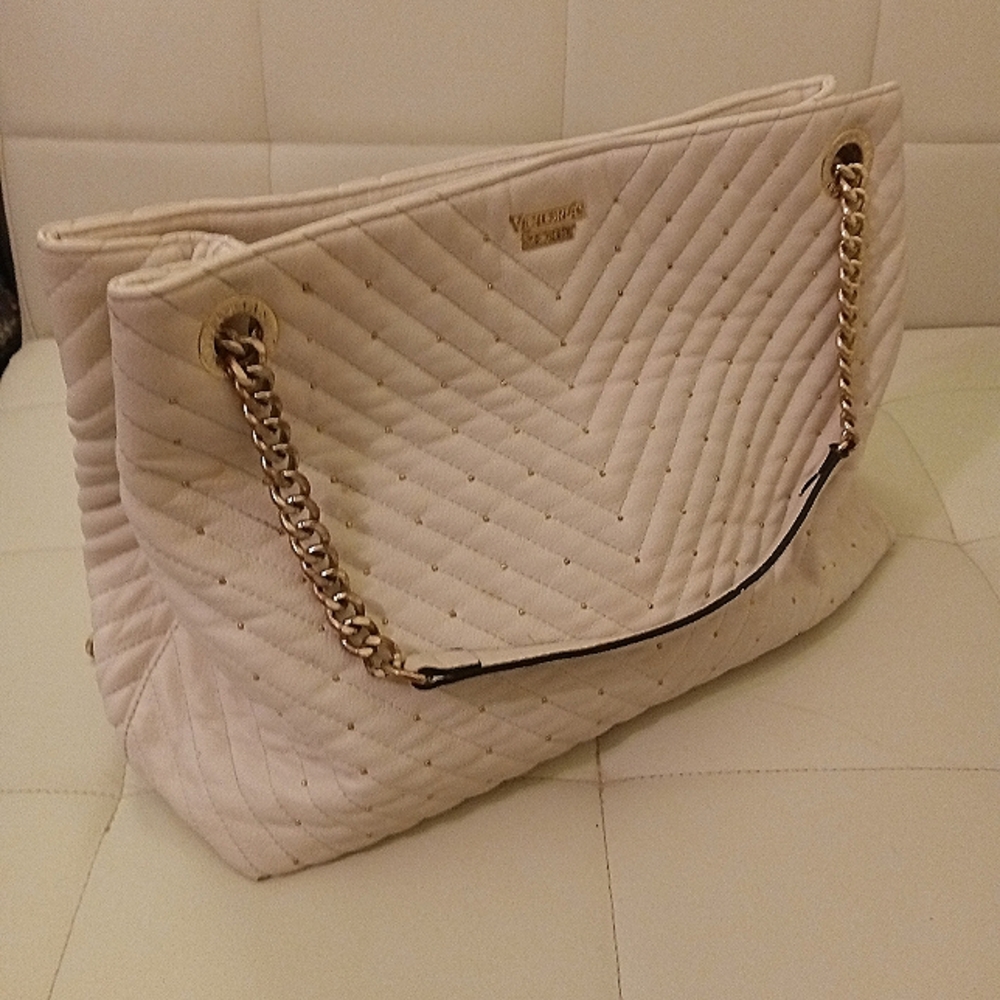 Victoria Secret Studded V-Quilt Shoulder Tote